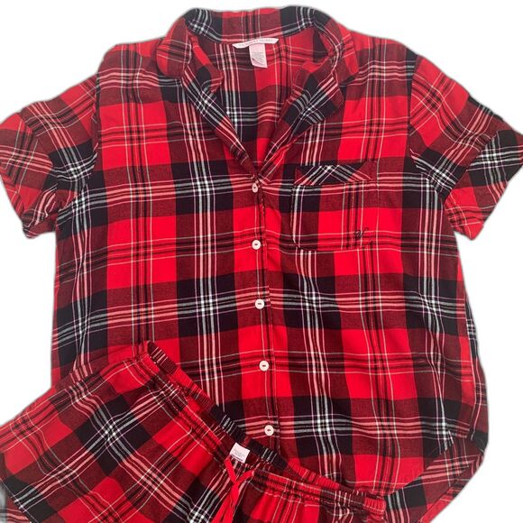 Victoria's Secret 2 piece red plaid tartan short sleeve shirt shorts pajamas XS - Picture 8 of 9